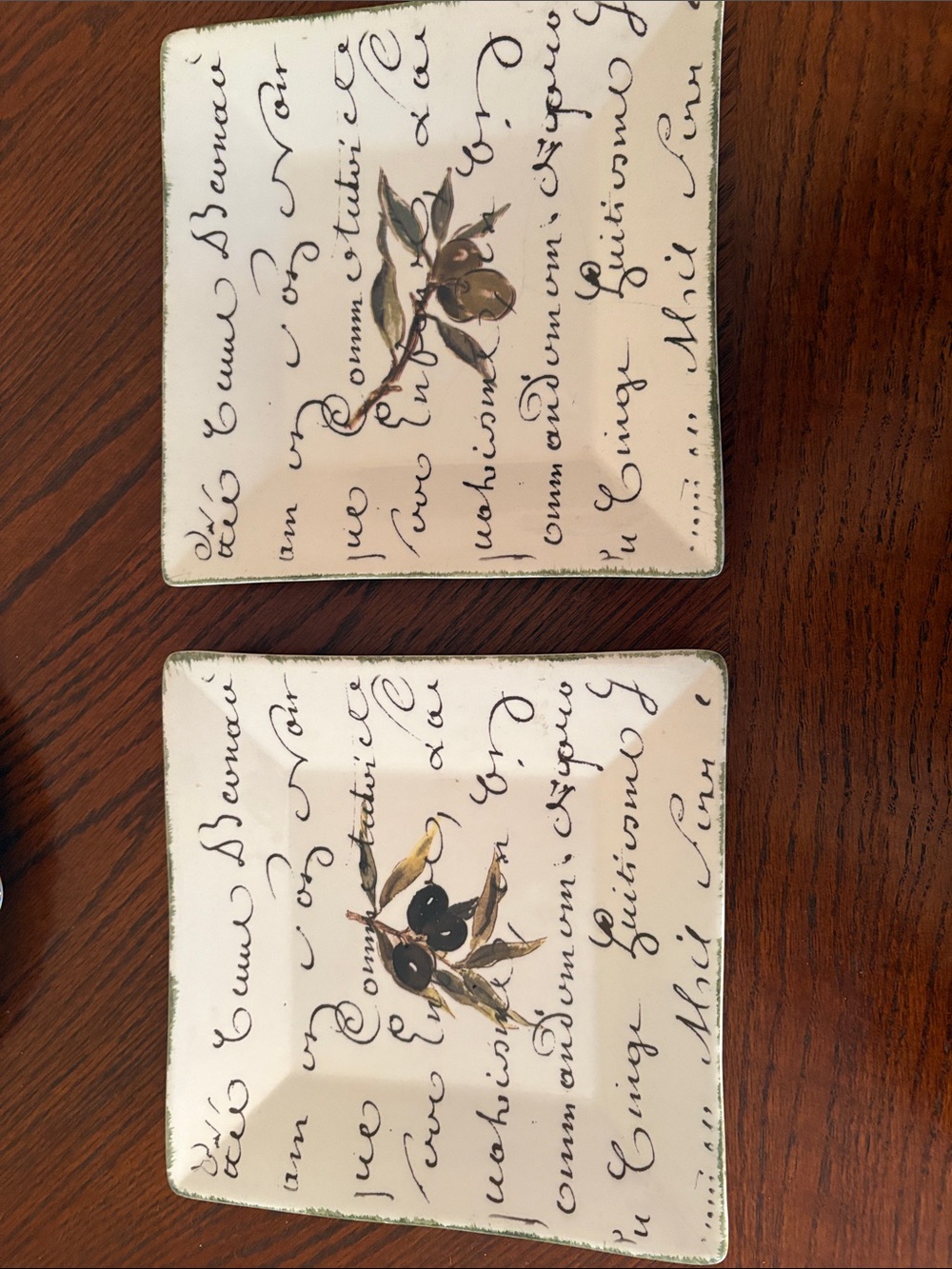 Williams-Sonoma Scripted Olive Botanical Ceramic Serving Plates - Set of 2